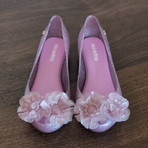 Mini Melissa Ultragirl Springtime Glitter Pink Jelly Flats